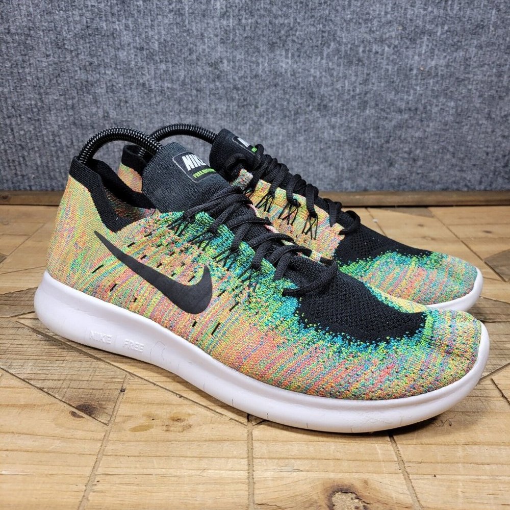 Nike Free RN Flyknit 2017 Mens SZ 10.5 Running Shoe 880843-005 Black Blue Lagoon